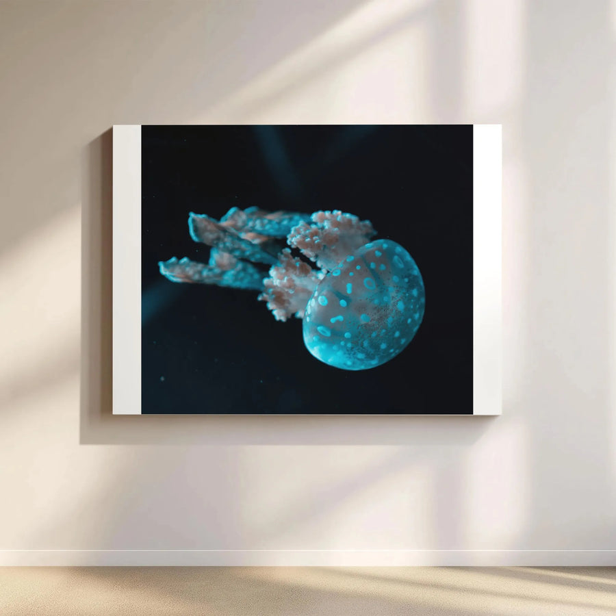 Bioluminescent Jellyfish Canvas Wall Art | Deep Sea Marine Life Photography | Premium 1.25" Thick Print | Collector's Gift For Ocean Lovers