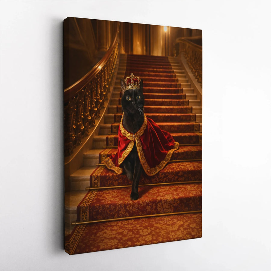 Royal Black Cat Canvas Print | Majestic King Cat Wall Art | Premium Gallery Wrapped Canvas | Unique Funny Gift for Cat Lover