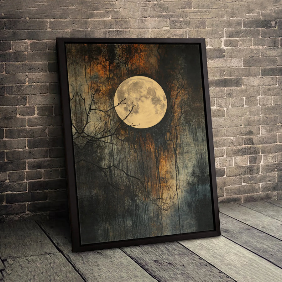 Full Moon Canvas Wall Art | Dark Abstract Forest Landscape | Premium Fade-Resistant Gallery Wrap | Gothic Home Decor Gift