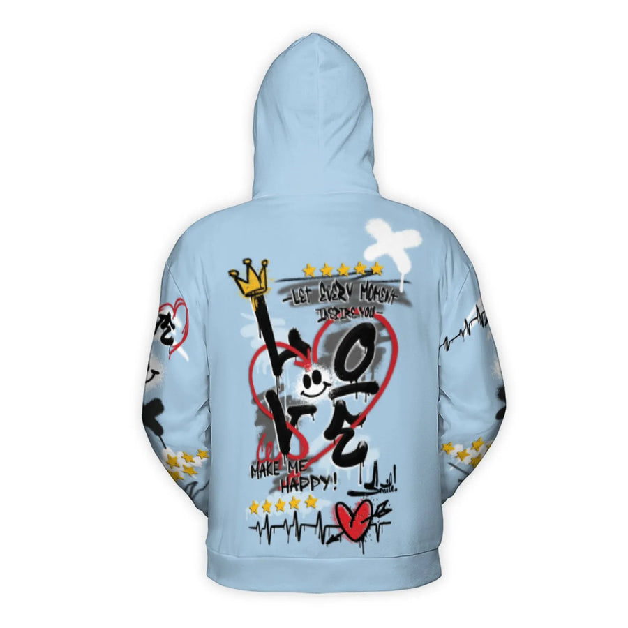 Love Graffiti 3D Hoodie | Urban Street Art Graphic Pullover | Soft Brushed Polyester Fleece | Unisex Casual Gift For Art Lovers
