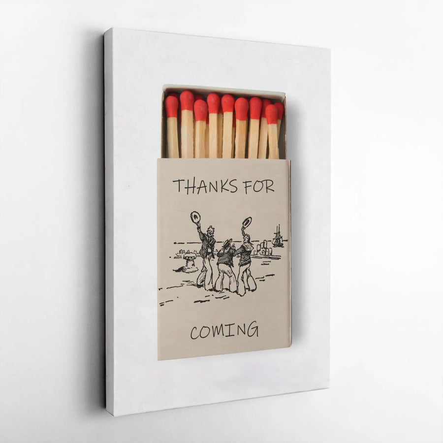 Thanks For Coming Vertical Canvas | Vintage Sailor Matchbox Illustration | Premium Thick Gallery Wrap | Funny Entryway and Bathroom Decor Gift