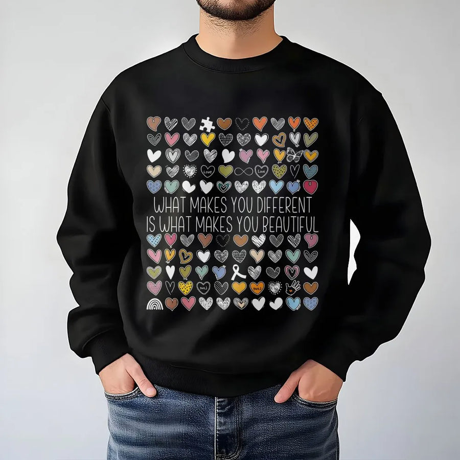 Autism Awareness Sweatshirt | What Makes You Different Is Beautiful Quote | Soft Cotton Tee | Gift for Inclusion Advocates & Teachers