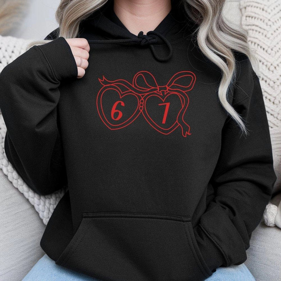 6 7 Heart Bow Hoodie | Cute Matching Couple Apparel | Premium Cotton Blend | Gift For Anniversary Or Valentines Day
