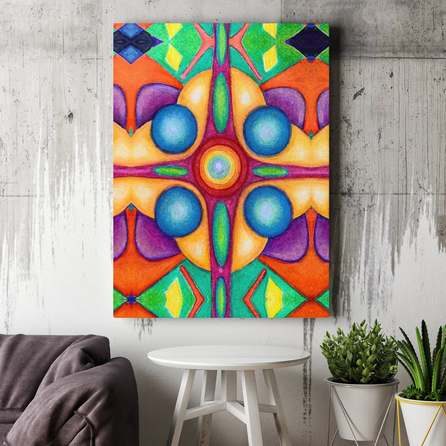 Abstract Mandala Canvas Wall Art | Colorful Symmetrical Geometric Print | Premium Gallery-Wrapped Fade-Resistant | Modern Home Decor Gift