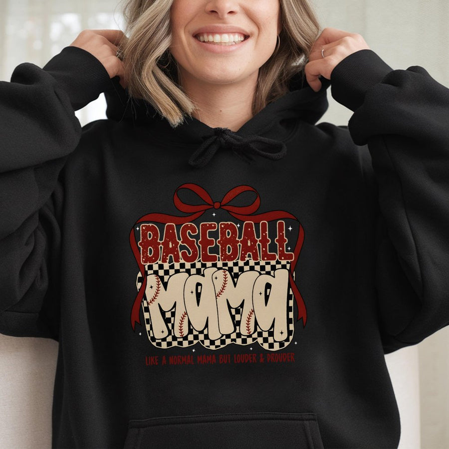 Baseball Mama Hoodie | Louder & Prouder Game Day Design | Cotton-Blend Premium Apparel | Cute Gift for Baseball Moms and Sports Fans
