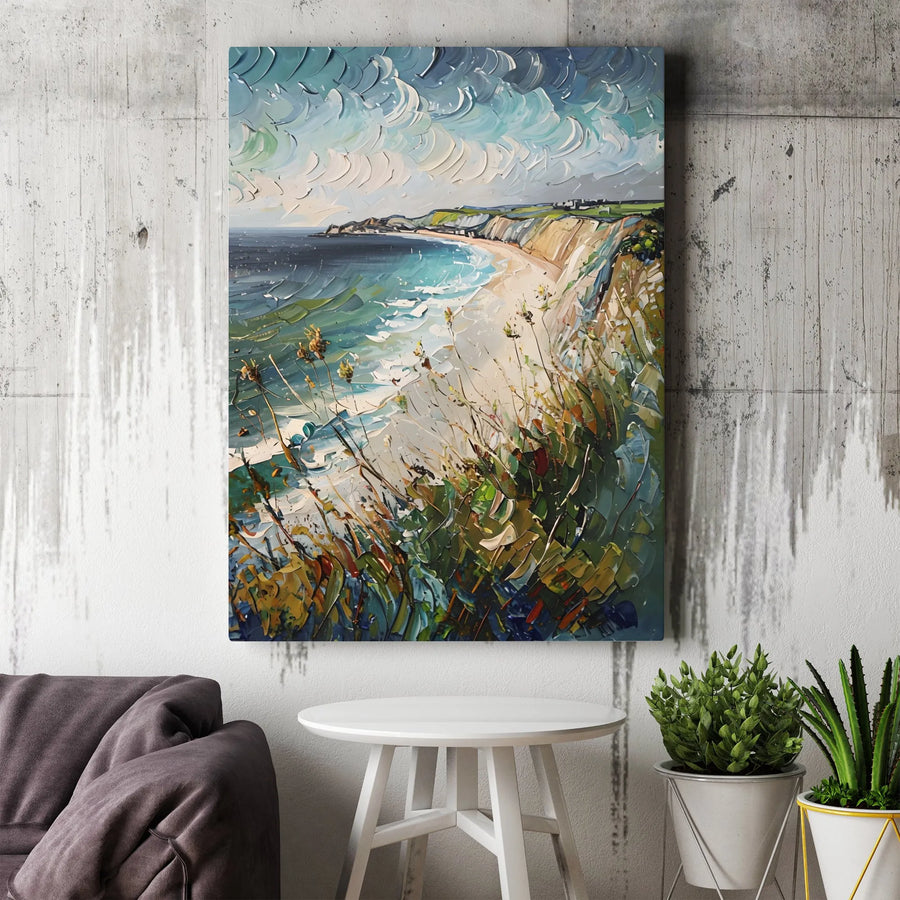 Coastal Seascape Canvas Art | Impasto Oil Painting Style | Premium 1.25-Inch Gallery Wrap | Beach House Wall Decor Gift