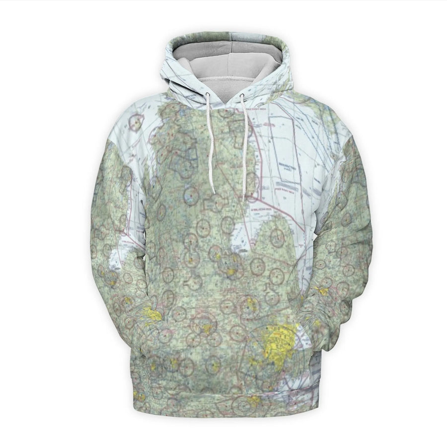 Aeronautical Sectional Chart 3D Hoodie | VFR Flight Map All-Over Print | Premium Brushed Fleece Lining | Pilot Gift for Aviation Enthusiasts