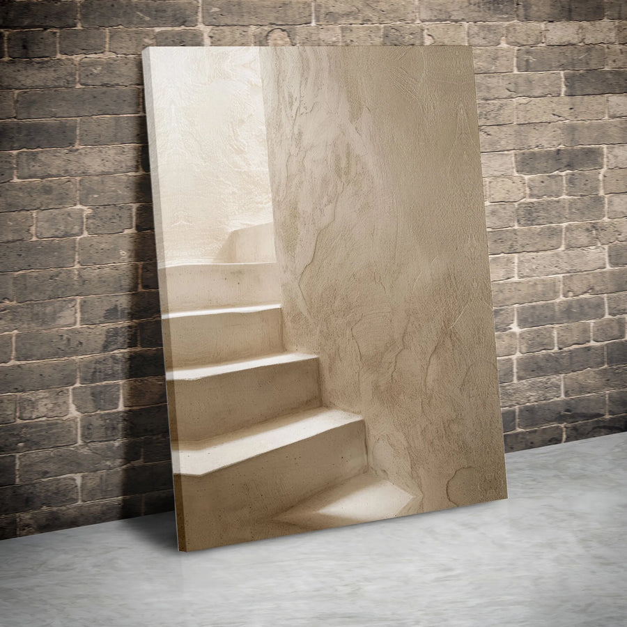 Minimalist Architecture Canvas Print | Beige Staircase Texture Art | Gallery-Quality 1.25 Inch Profile | Modern Home & Office Wall Decor