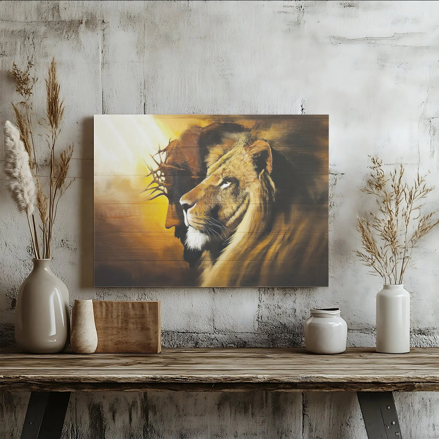 Jesus and Lion Canvas Wall Art | Lion of Judah Religious Artwork | Premium Canvas Print | Christian Home Decor Gift