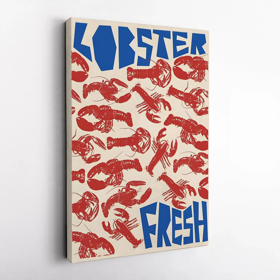 Fresh Lobster Vertical Canvas Print | Retro Seafood Poster Art | Premium Gallery Wrapped Canvas | Kitchen & Restaurant Decor Gift