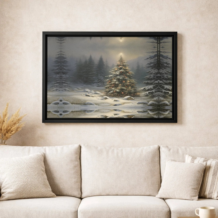 Winter Forest Christmas Tree Canvas | Snowy Landscape Wall Art | Gallery Wrapped Premium Print | Holiday Seasonal Home Decor Gift