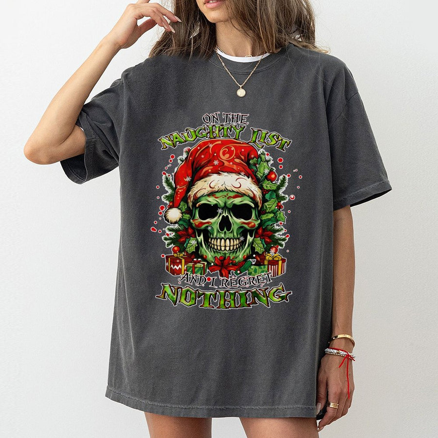 Naughty List Skull T-Shirt | Funny Christmas Graphic Tee | Premium 100% Cotton Shirt | Unique Holiday Gift for Men and Women