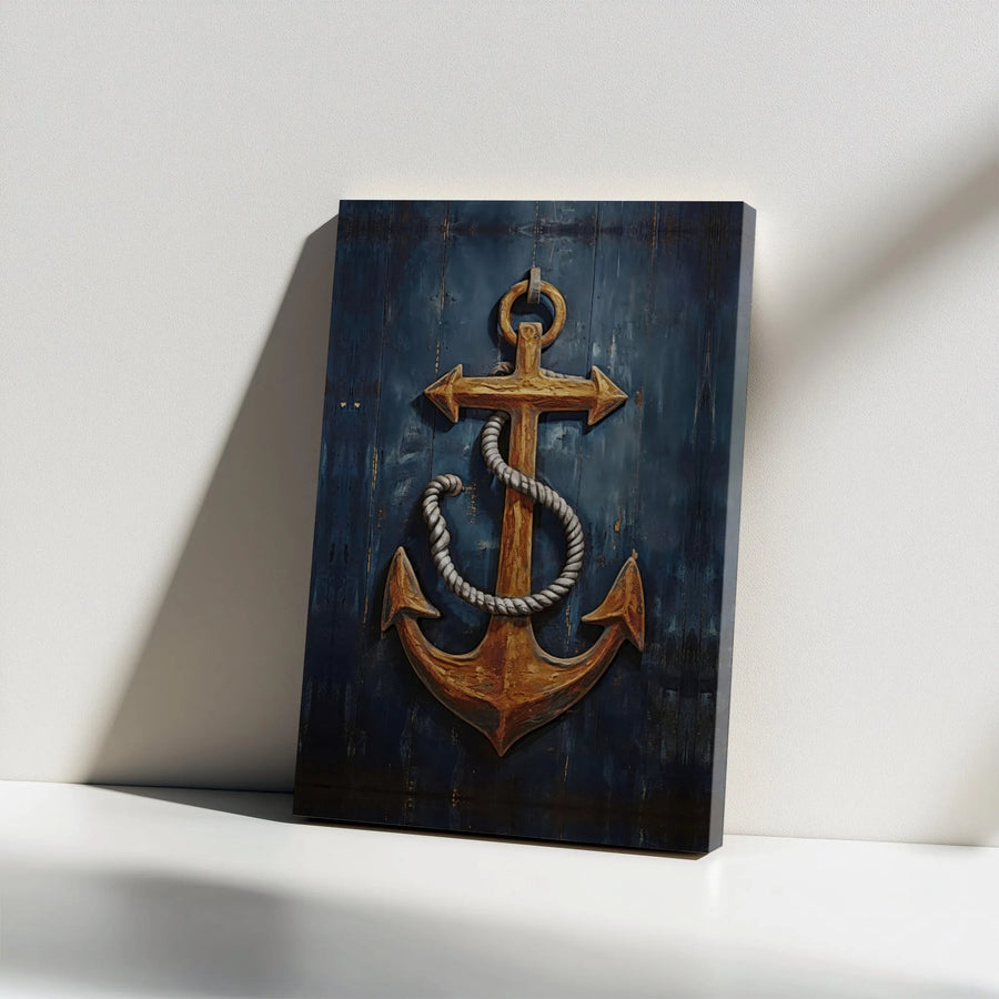Nautical Anchor Canvas Wall Art | Rustic Wooden Design with Rope | Premium Fade-Resistant Print | Coastal Beach House Decor Gift