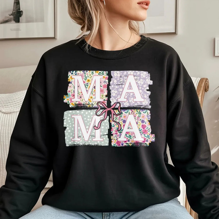 Mama Sweatshirt with Coquette Bow | Floral Graphic Mom Sweatshirt | Soft Cotton-Poly Blend | Mother's Day Gift for New Moms