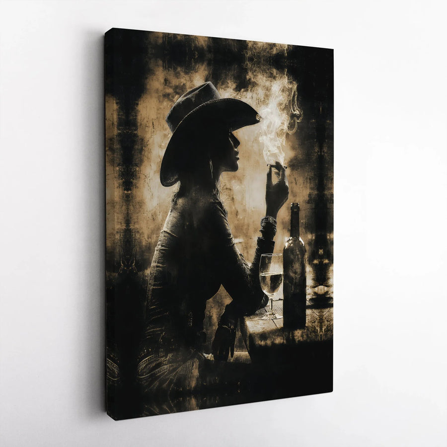 Rustic Cowgirl Canvas Wall Art | Silhouette Western Bar Art Print | Premium Fade-Resistant Canvas | Gift for Modern Farmhouse Decor