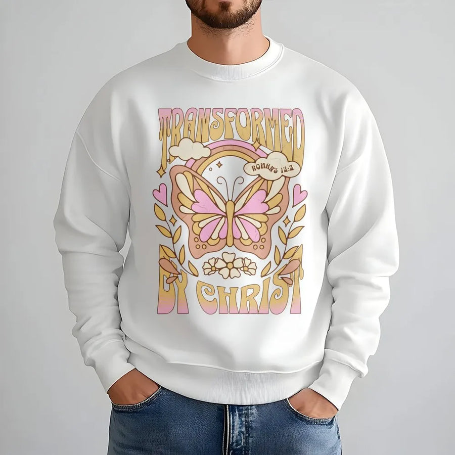 Transformed By Christ Sweatshirt | Retro Christian Aesthetic Design | Premium Cotton-Blend Fleece | Faith-Based Gift For Women