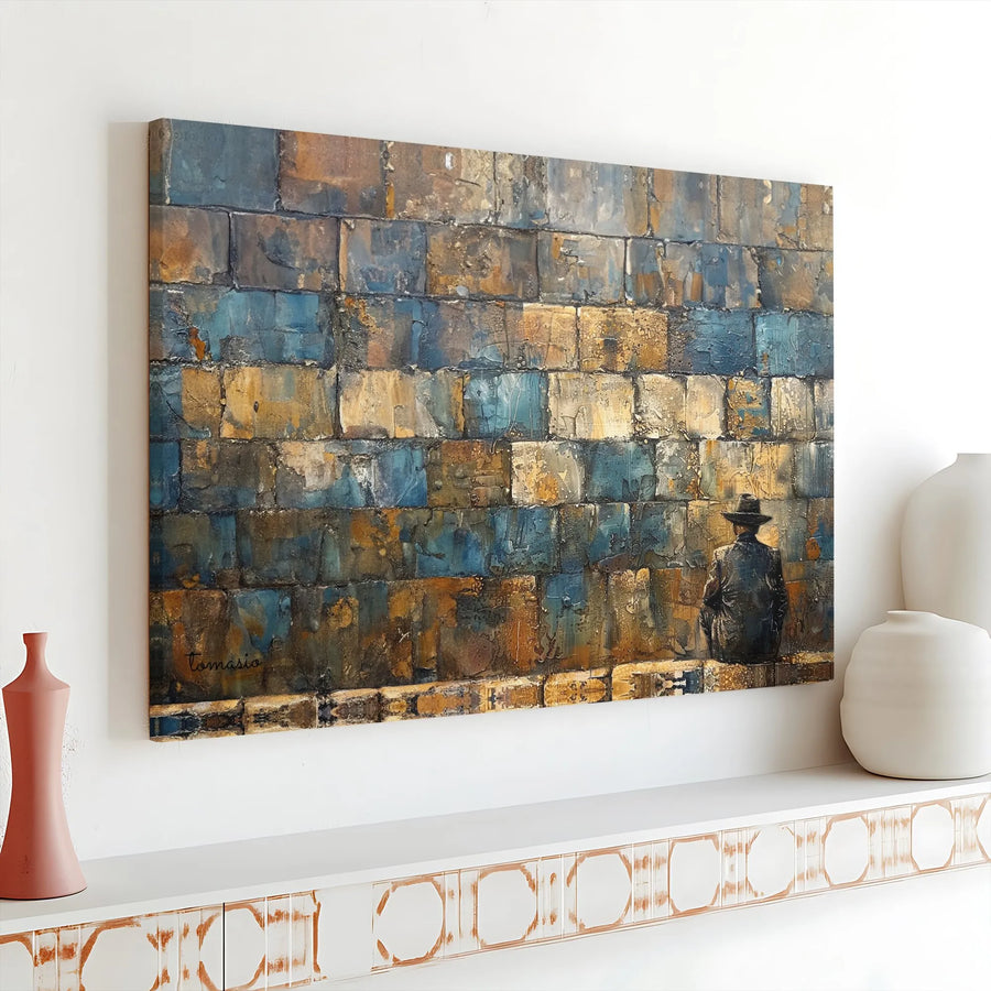 Abstract Wall Art Canvas | Man In Fedora By Textured Wall | Premium Gallery Wrap Print | Modern Office Home Decor Gift