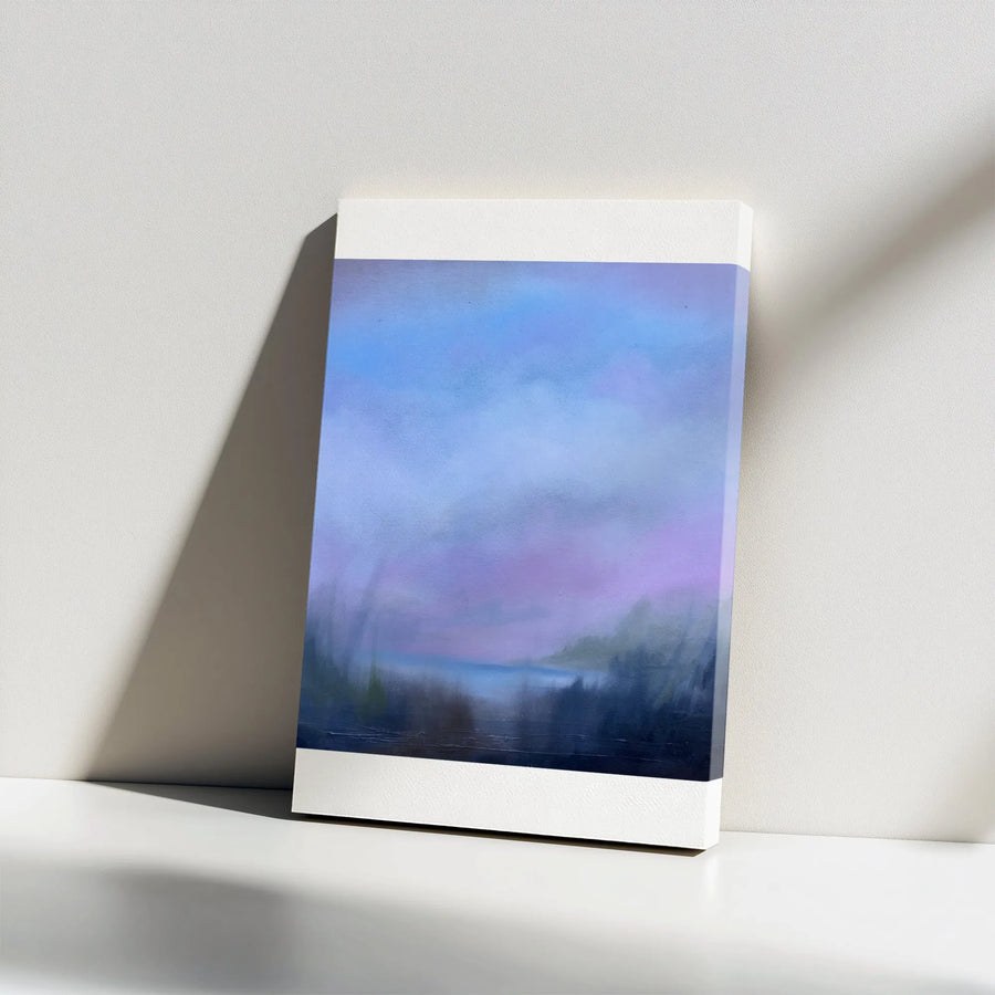 Abstract Misty Forest Canvas Print | Serene Blue Purple Landscape Art | Premium 1.25-Inch Gallery Wrap | Modern Minimalist Home Office Decor