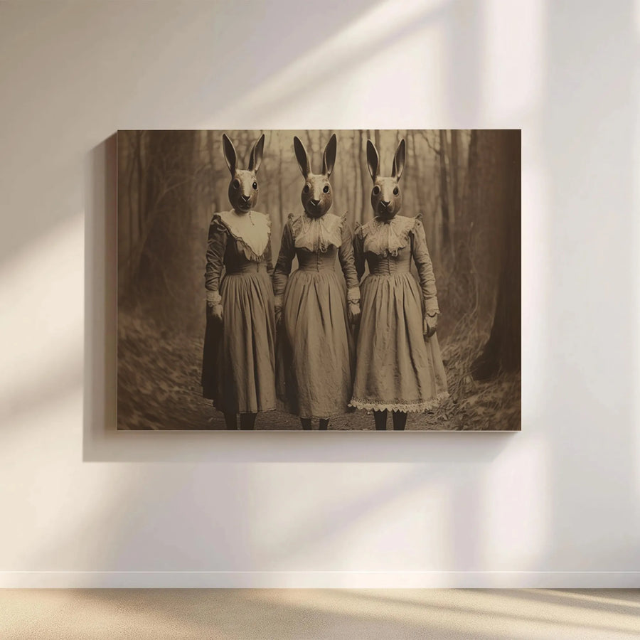 Surreal Rabbit Head Women Canvas Print | Vintage Gothic Forest Wall Art | 1.25-Inch Gallery Wrap | Dark Academia Home Decor Gift
