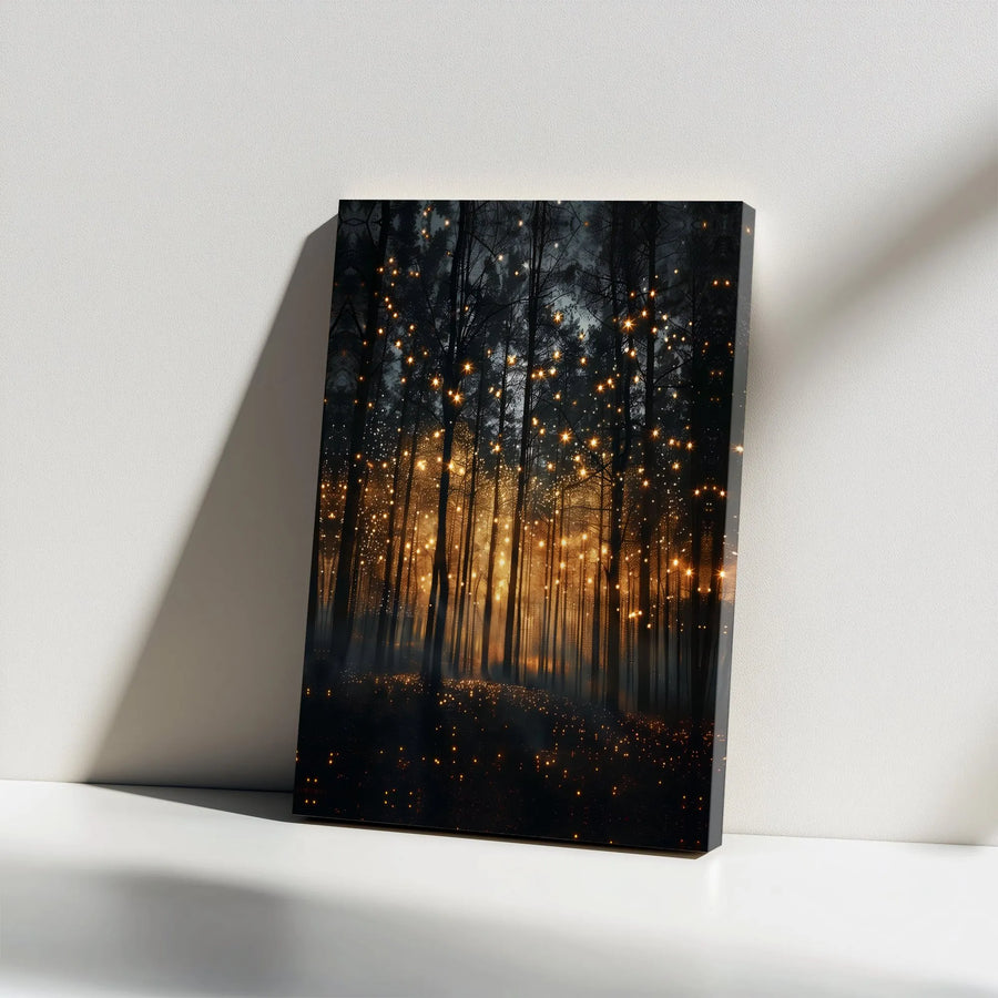 Enchanted Forest Canvas Wall Art | Mystical Glowing Lights Print | Premium Fade-Resistant Canvas | Moody Fantasy Art Gift for Living Room