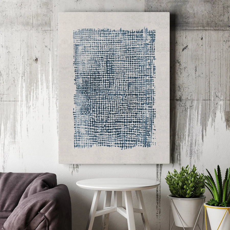Abstract Indigo Blue Dot Grid Canvas Art | Minimalist Textured Geometric Print | Premium Gallery-Wrapped Wall Decor | Modern Home Office Gift