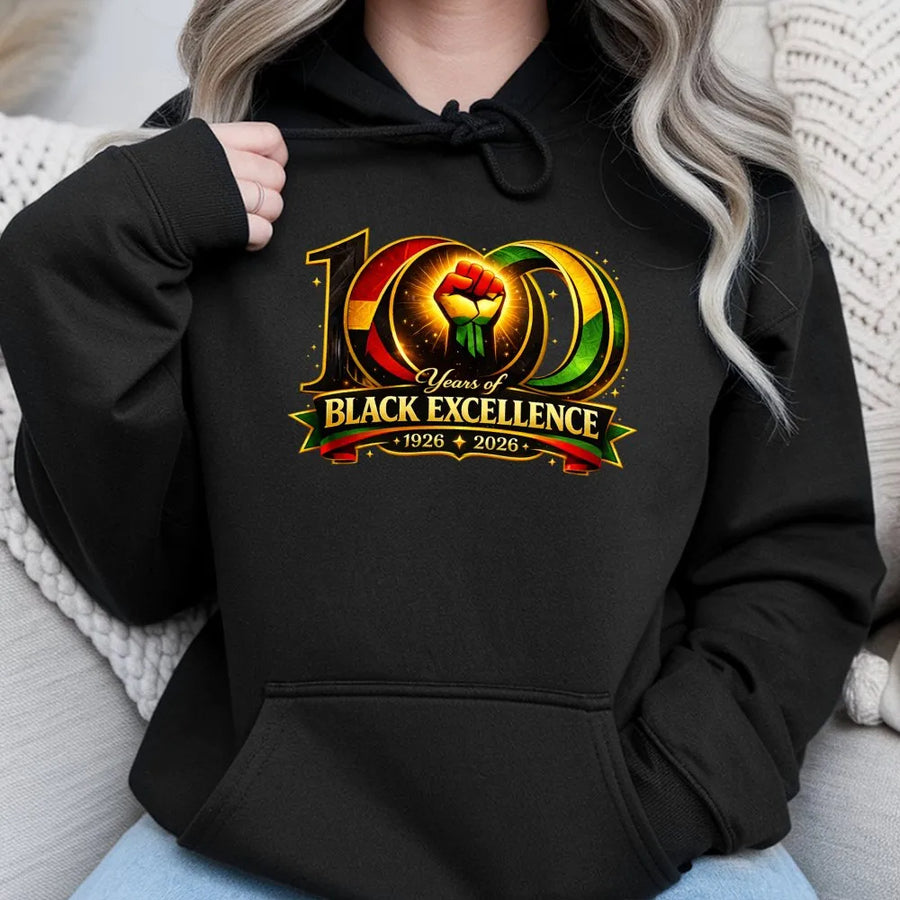 100 Years Of Black Excellence Hoodie | Centennial Power Fist Graphic | Premium Cotton Blend | Gift For Black History Month Celebration