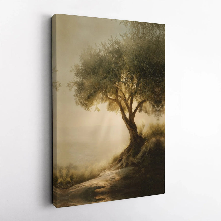 Olive Tree Canvas Wall Art | Rustic Landscape with Golden Sunlight | Premium Gallery Wrapped Canvas | Modern Farmhouse Wall Decor Gift