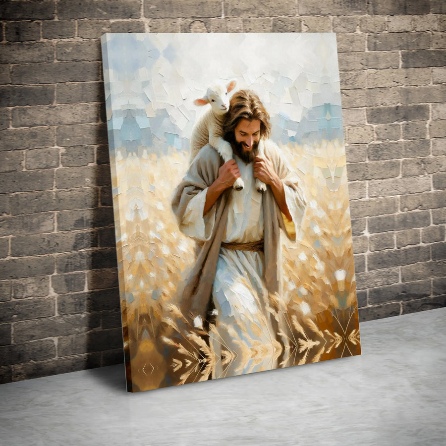 Jesus The Good Shepherd Canvas | Impressionist Lamb in Wheat Field Art | Premium Fade-Resistant Gallery Wrap | Christian Home Decor Gift