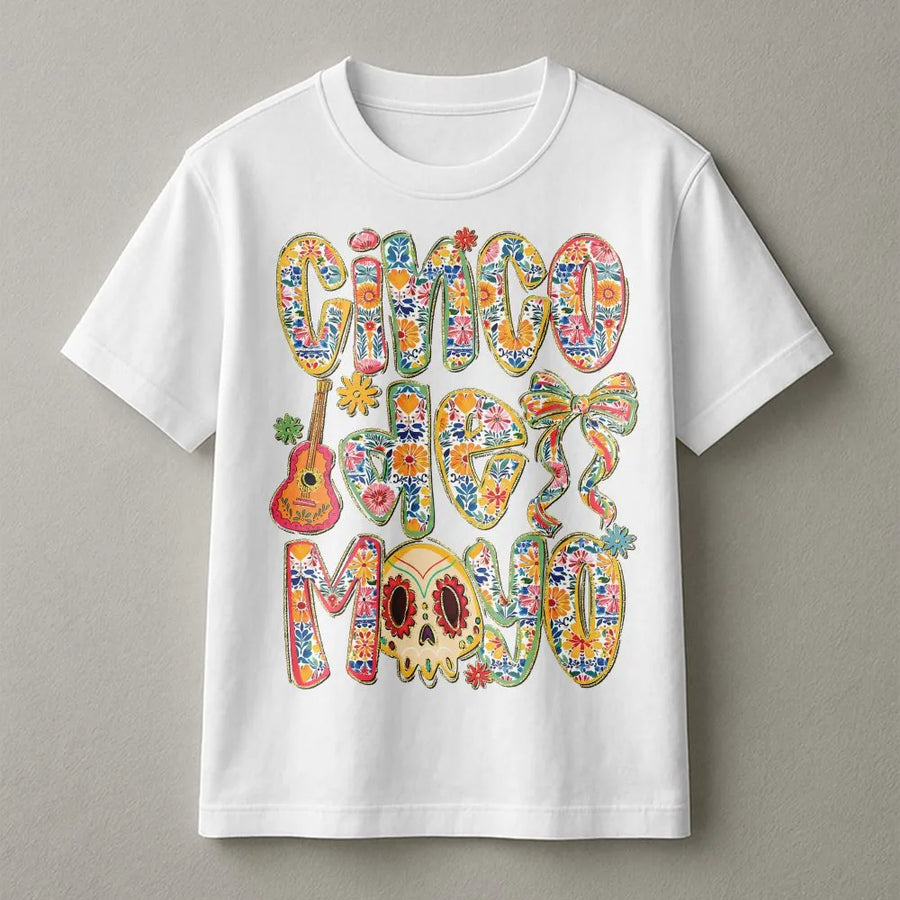 Cinco De Mayo T-Shirt | Floral Sugar Skull Graphic Sweatshirt | Soft Cotton Blend | Mexican Fiesta Party Gift for Women
