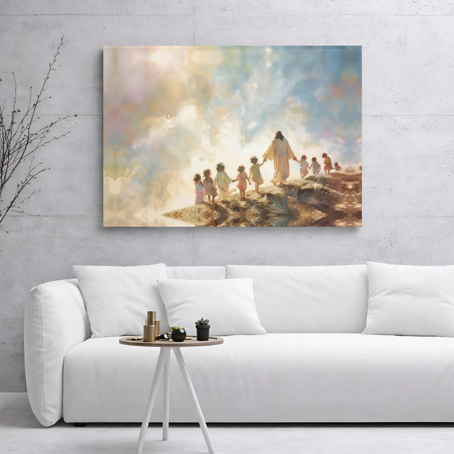 Jesus Leading Children To Heaven Canvas | Christian Religious Wall Art | Premium 1.25-Inch Gallery Wrap | Spiritual Home Decor Gift