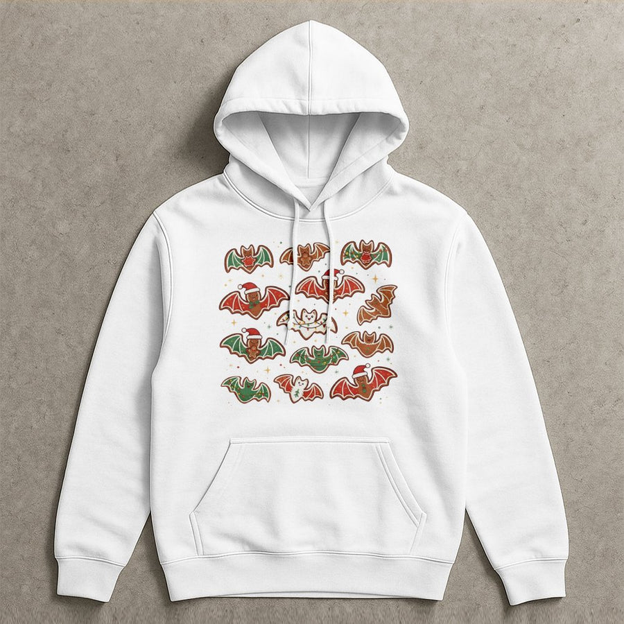 Gingerbread Bat Hoodie | Spooky Christmas Graphic Sweatshirt | Cotton-Polyester Blend | Alternative Holiday Gift for Goth Christmas Lovers