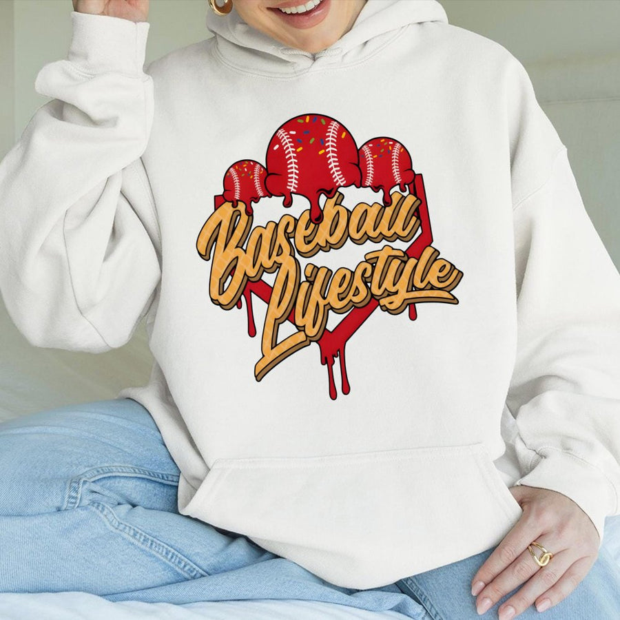 Baseball Lifestyle Hoodie | Melting Ice Cream Ball Design | Premium Cotton Blend | Gift for Baseball Players and Softball Fans