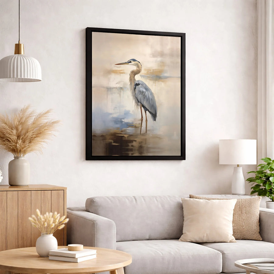 Great Blue Heron Canvas Wall Art | Abstract Bird Painting Decor | Gallery-Wrapped Premium Print | Coastal Living Room Gift