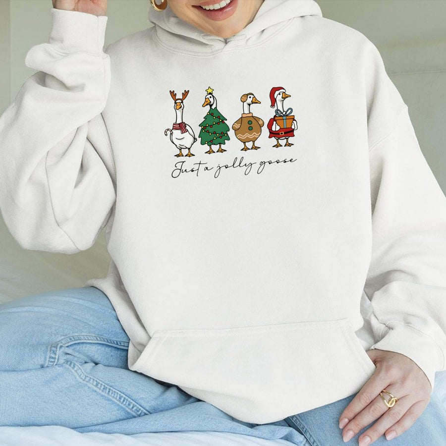 Jolly Goose Christmas Hoodie | Funny Holiday Animal Graphic | Soft Cotton-Blend Pullover | Cute Xmas Gift For Animal Lovers