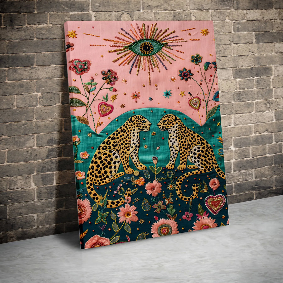 Leopard Wall Art | Bohemian Botanical Floral Canvas Print | Gallery Quality 1.25-Inch Profile | Spiritual All-Seeing Eye Home Decor