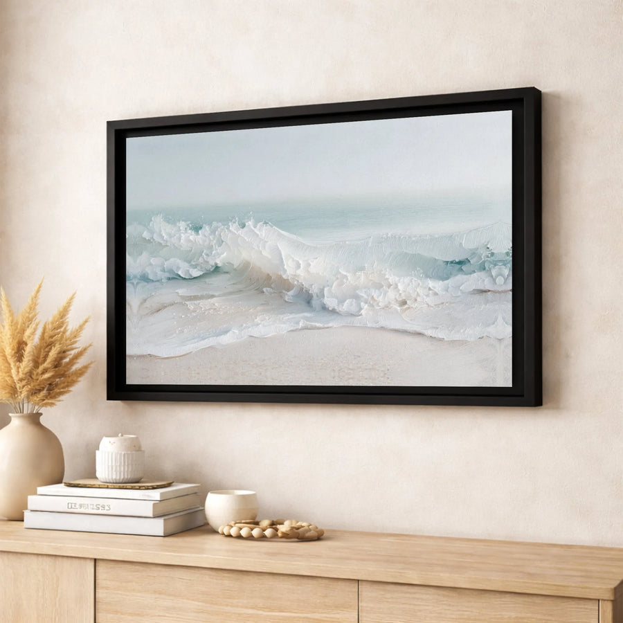 Minimalist White Ocean Wave Canvas Print | Textured Coastal Wall Art | Gallery-Wrapped Premium Decor | Beach House Aesthetic For Living Room