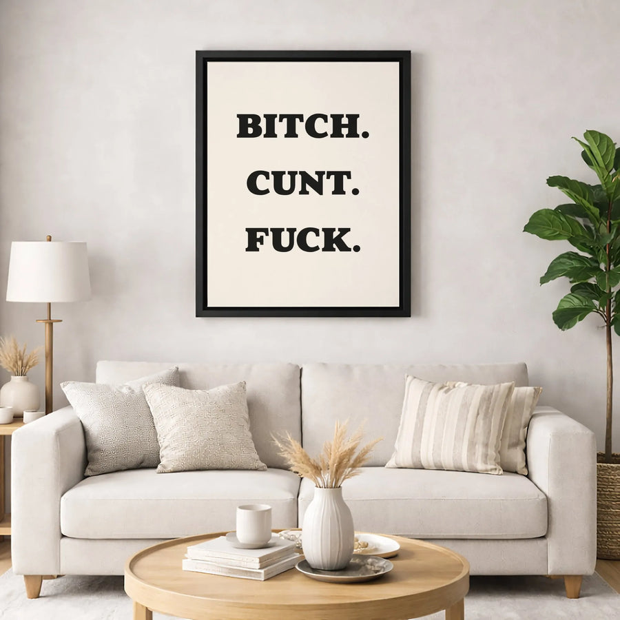 Profanity Wall Art | Minimalist Typography Canvas Print | 1.25 Inch Gallery Wrap | Edgy Home Decor Gift for Adults