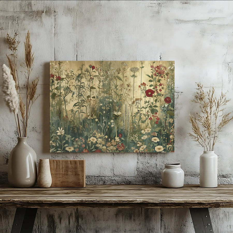 Wildflower Meadow Canvas Wall Art | Vintage Botanical Floral Painting | Premium Gallery Wrapped Decor | Nature Lover Living Room Gift