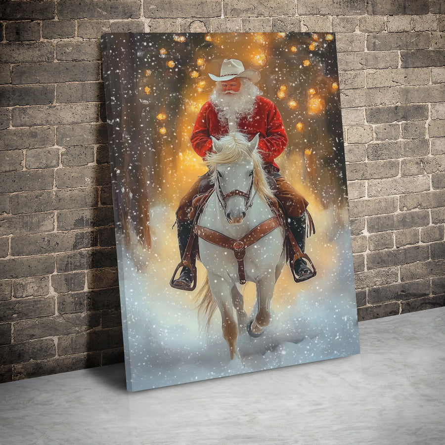 Cowboy Santa Claus Canvas Art | Rustic Western Christmas Wall Decor | Premium 1.25" Gallery Wrap | Holiday Gift for Farmhouse Lovers