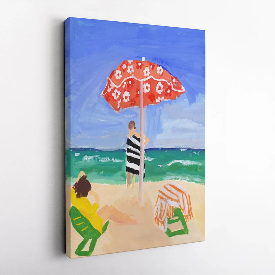Beach Scene Canvas Art | Vibrant Impressionist Beach Painting | Premium Gallery Wrapped Canvas | Coastal Home Decor Gift for Beach Lover