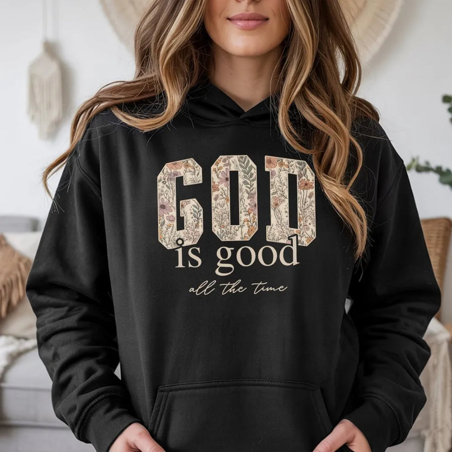 God is Good Christian Hoodie | Vintage Floral Text Design | Premium Cotton Blend | Inspirational Religious Gift for Women