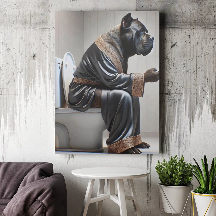 Cane Corso Bathroom Wall Art | Funny Dog in Robe Canvas Print | Premium 1.25" Gallery Wrap | Unique Gift for Dog Lovers and Pet Owners