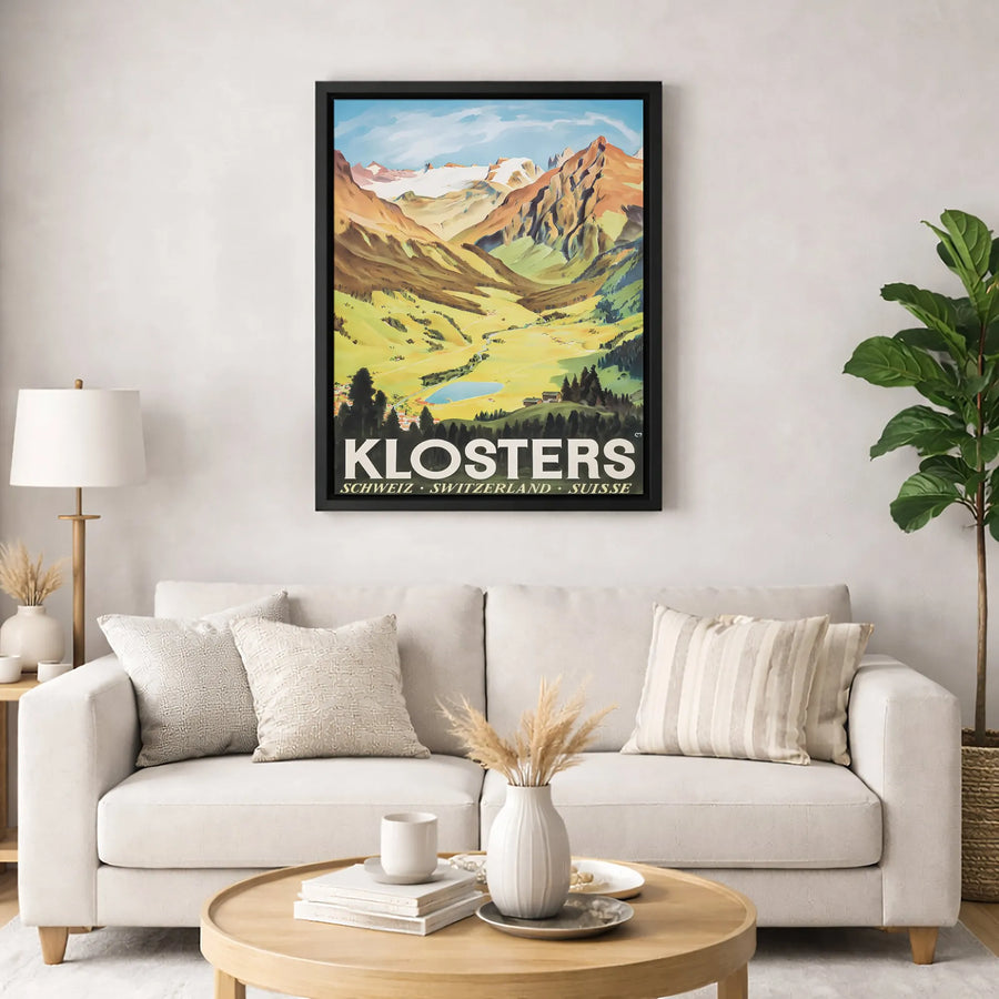 Klosters Switzerland Travel Poster | Swiss Alps Mountain Landscape Art | Gallery-Quality 1.25-Inch Canvas | Premium Home Decor Gift