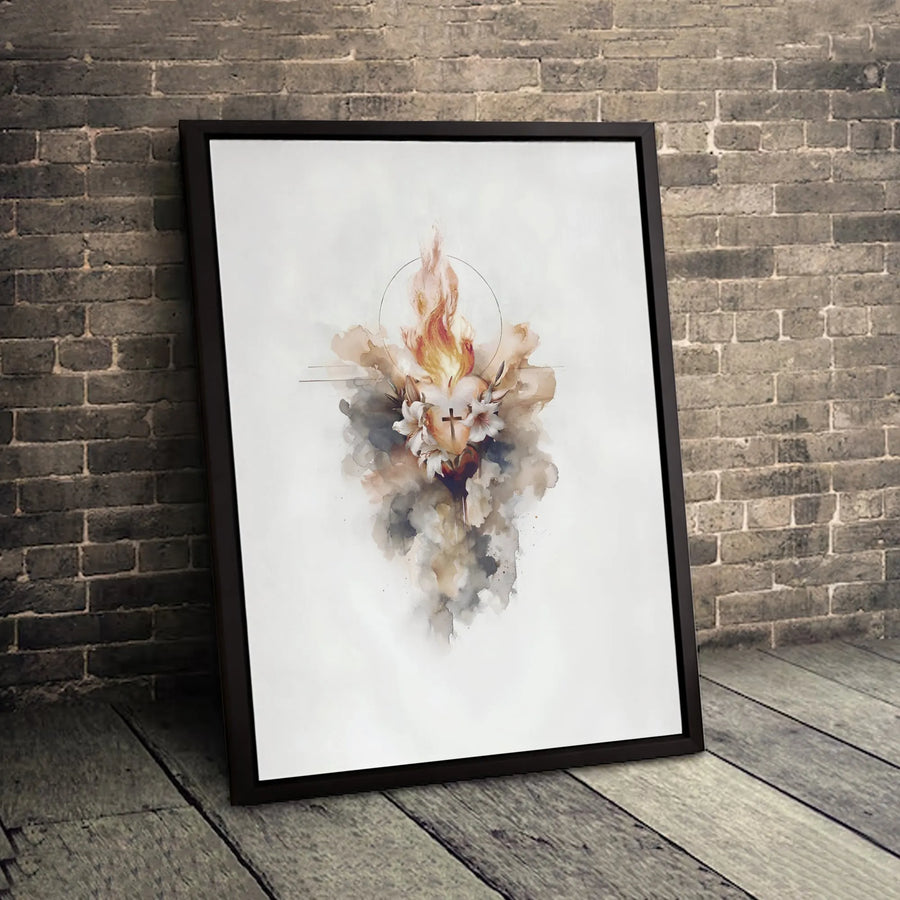 Sacred Heart of Jesus Wall Art | Watercolor Religious Floral Canvas Print | 1.25-Inch Premium Gallery Wrap | Spiritual Home Decor Gift