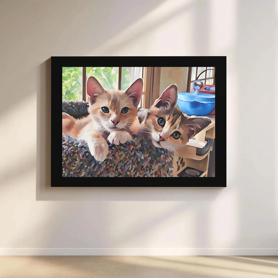 Two Kittens Canvas Wall Art | Whimsical Painterly Cat Portrait | Premium 1.25" Gallery Wrap | Perfect Gift for Cat Lovers & Home Decor