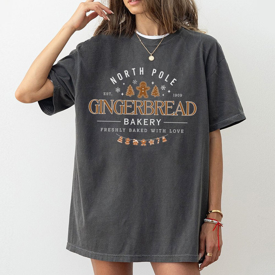 Gingerbread Bakery T-Shirt | Cute Christmas Cookie Graphic Design | Premium 100% Cotton | Festive Holiday Apparel Gift for Women and Men