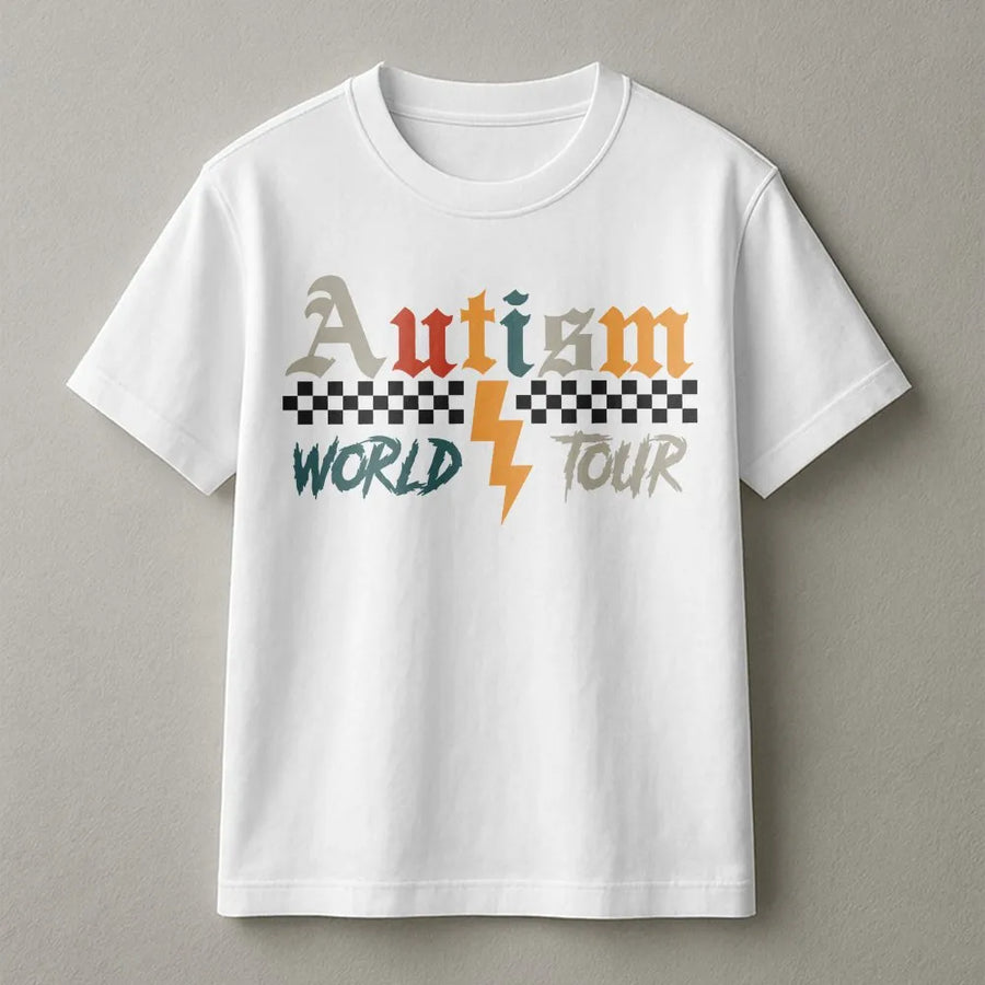 Autism World Tour T-Shirt | Retro Rock Tour Style Graphic | Premium Cotton Blend | Neurodiversity Awareness Gift