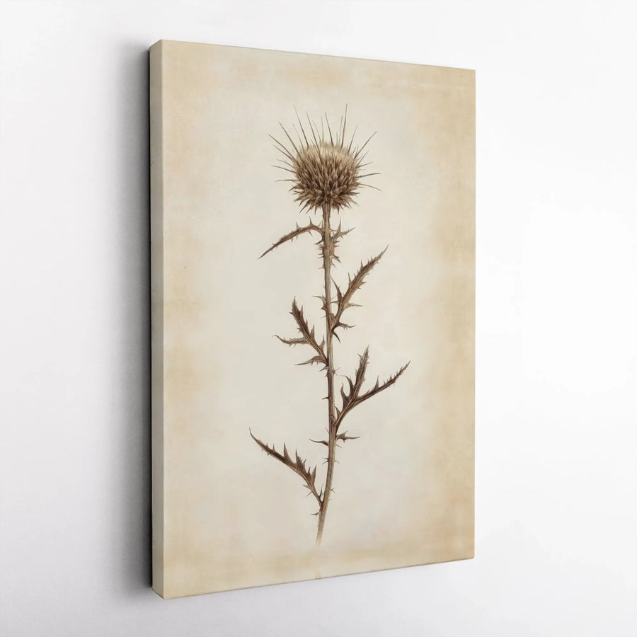 Vintage Botanical Thistle Wall Art | Antique Sketch Flower Print | Premium Gallery-Wrapped Canvas | Home Office Decor Gift