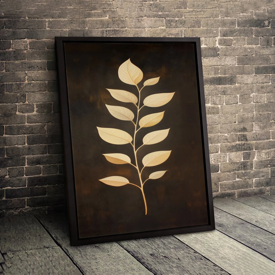 Golden Leaf Wall Art | Minimalist Botanical Gold Stem Canvas Print | Premium Gallery-Quality Decor | Modern Home and Office Gift