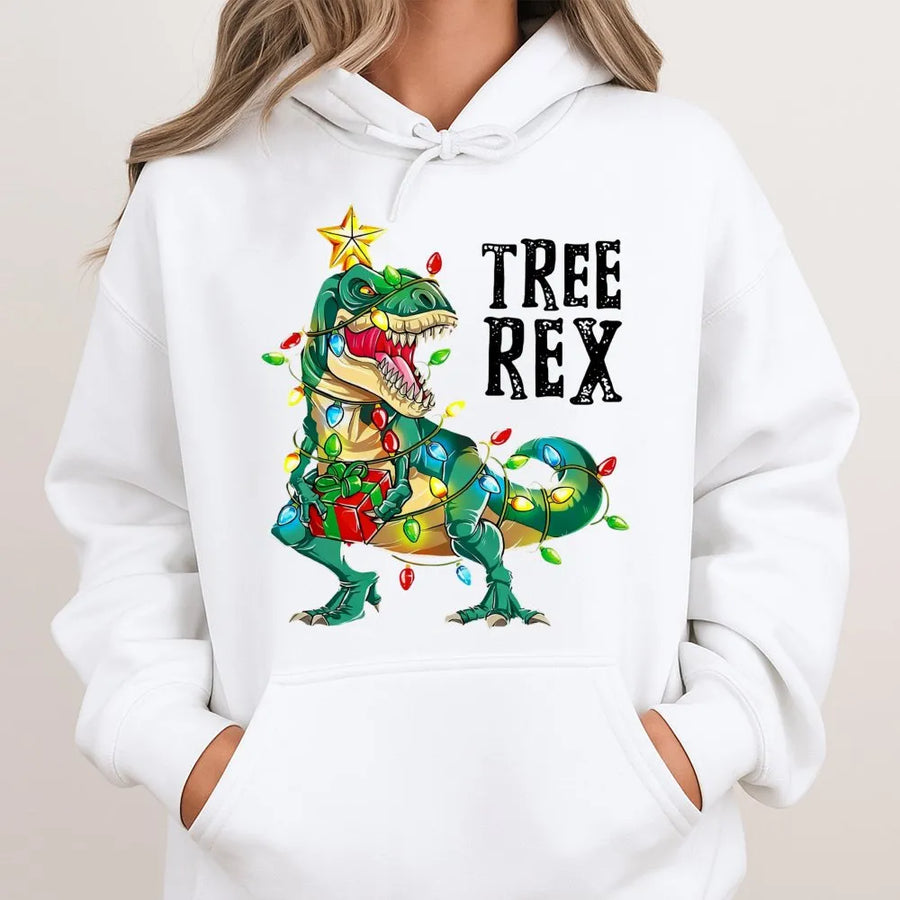 Tree Rex Christmas Hoodie | Funny Dinosaur Holiday Graphic | Premium Cotton Blend Sweatshirt | Cute Gift for Dino Lovers and Family Matching